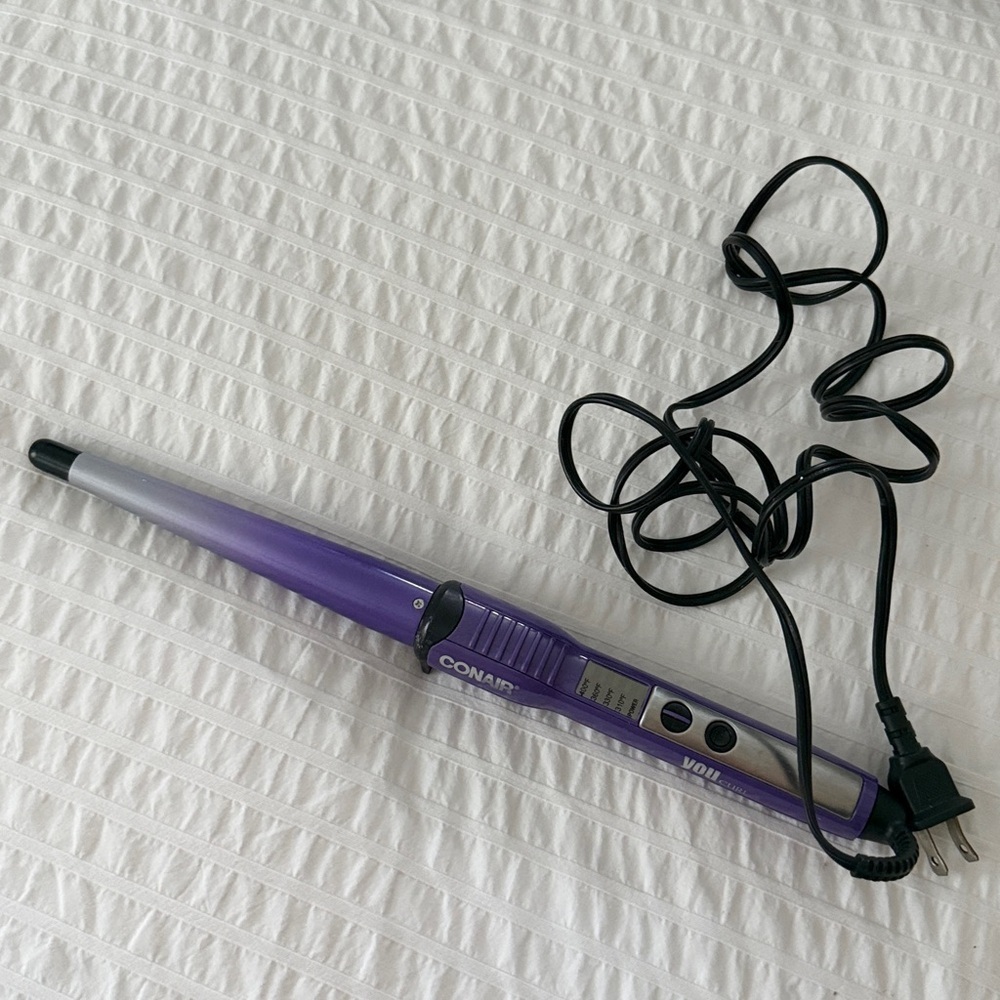 Conair You Curl Tourmaline Ceramic 1" to 1/2" Curling Iron Wand CD117P Purple